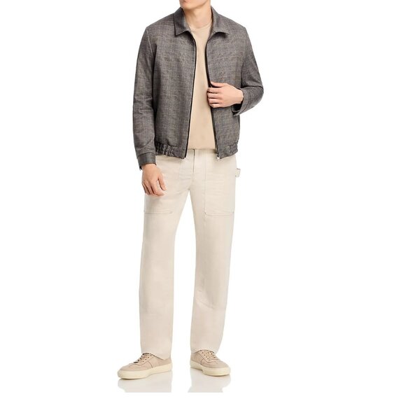 Hugo Boss Men's HUGO Hellys Check Pattern Zip Front Jacket Snap Cuffs Med Brown - Picture 6 of 7